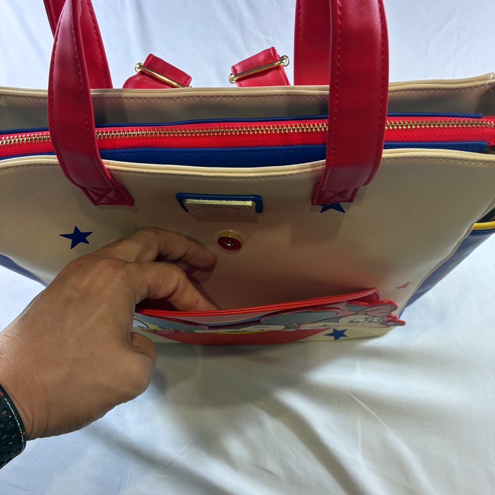 Disney Loungefly Mickey and Friends Sensational Six Tote Backpack Cream Blue Red - Picture 8 of 8